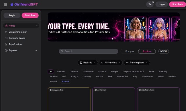 GirlfriendGPT homepage preview